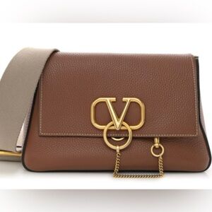 Valentino v ring pebbled leather bag in saddle brown with care bag